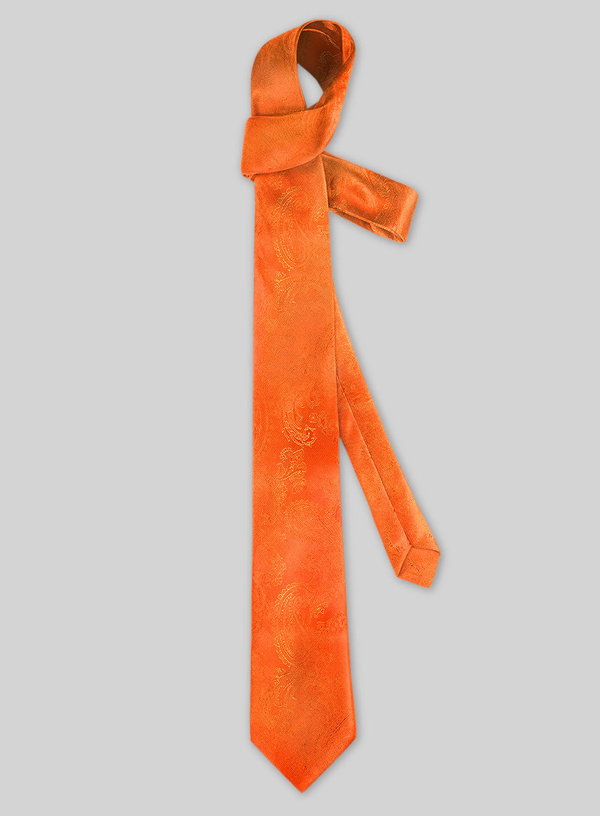 Paisley Cuban Orange Satin Tie – StudioSuits