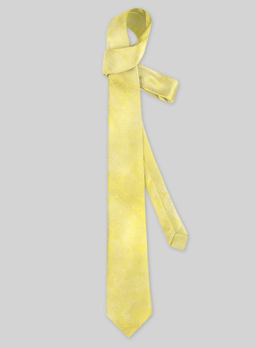 Paisley Neon Yellow Satin Tie - StudioSuits