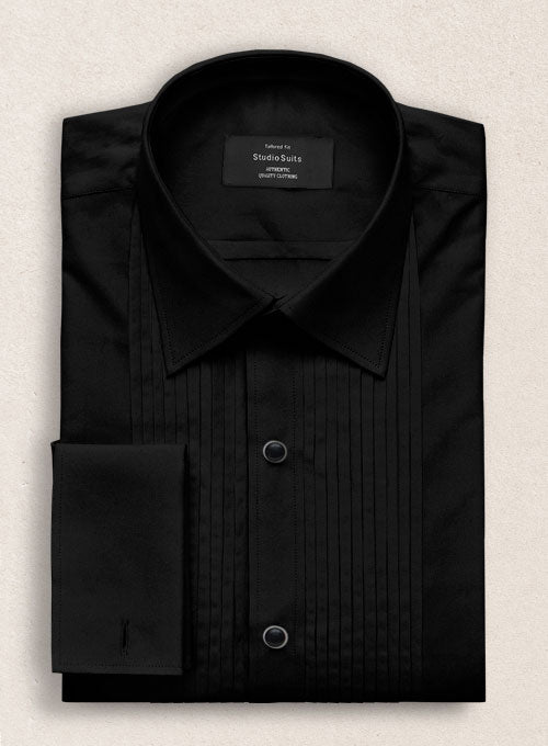 Pleated Black Tuxedo Shirt - StudioSuits