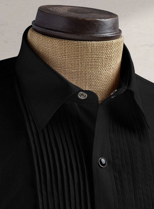 Pleated Black Tuxedo Shirt - StudioSuits