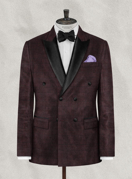 Pontoglio Glen Wine Velvet Tuxedo Jacket Double Breasted - StudioSuits