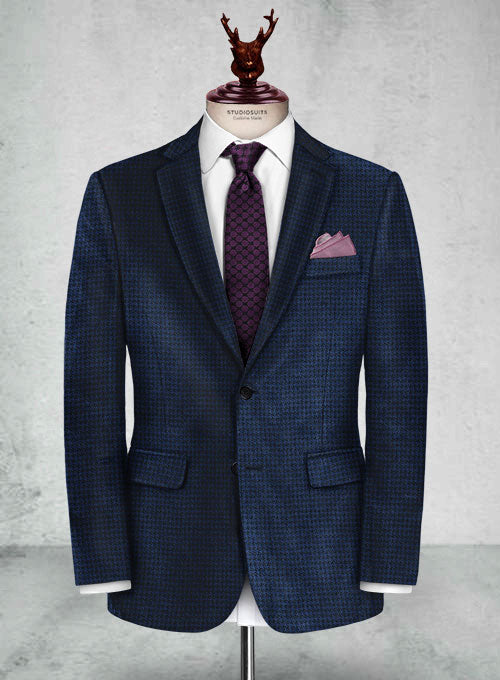 Pontoglio Houndstooth Blue Velvet Suit - StudioSuits