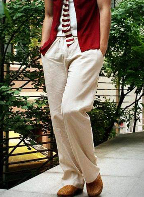 Linen Club Woman Pure Linen Beige Solid Pant For Women