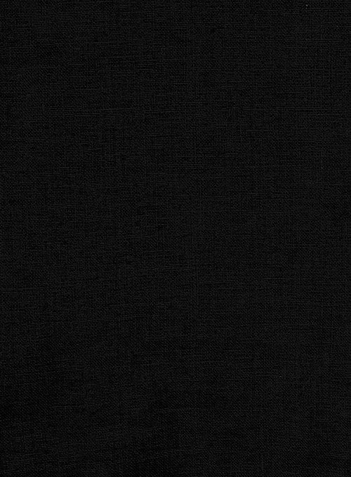 Pure Black Linen Leather Trim Shirt