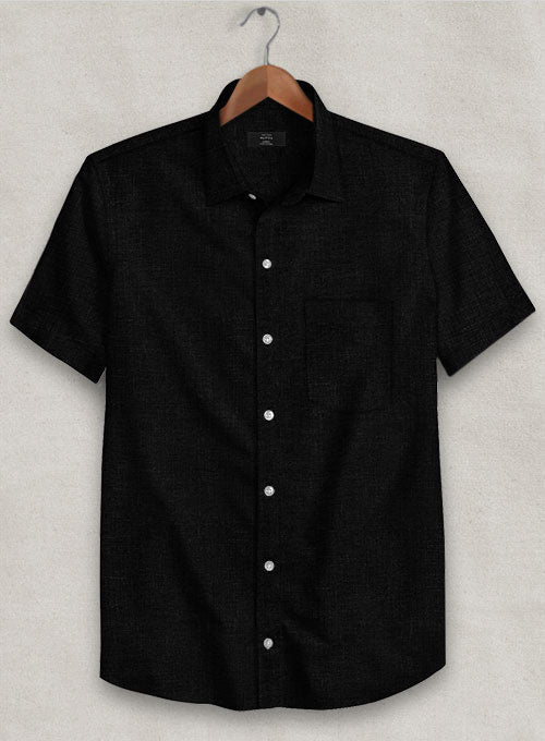 Pure Black Linen Shirt - StudioSuits