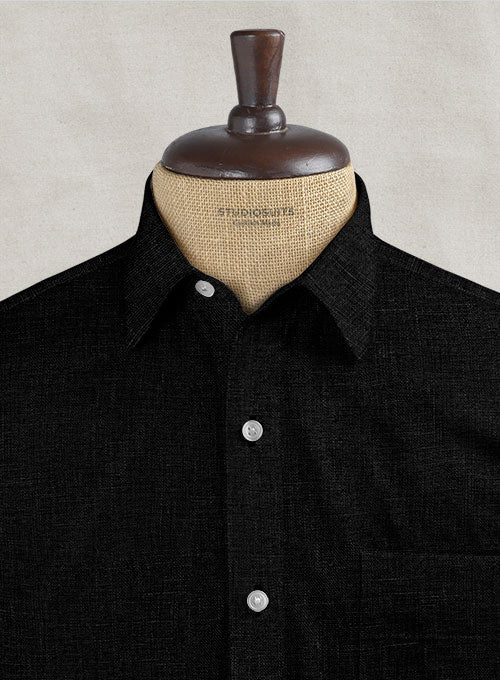 Pure Black Linen Shirt - StudioSuits
