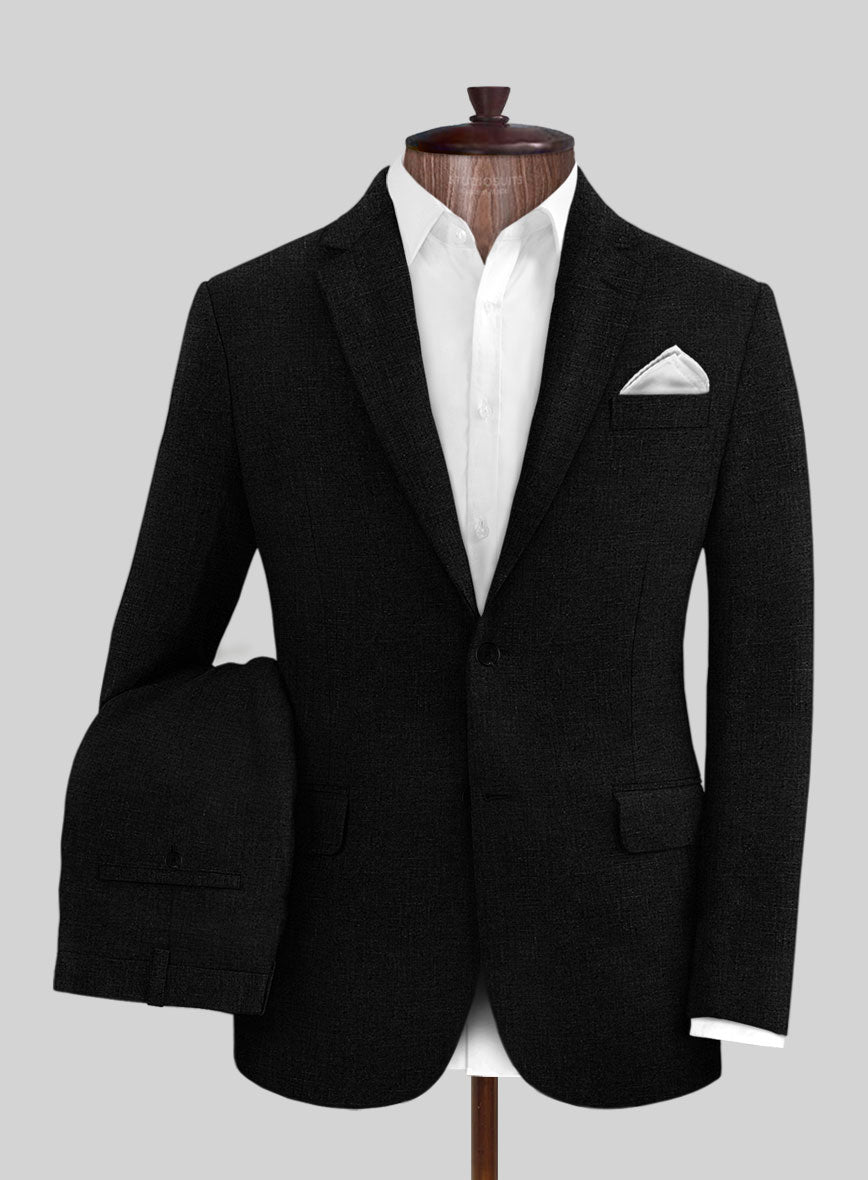 Pure Black Linen Suit - StudioSuits