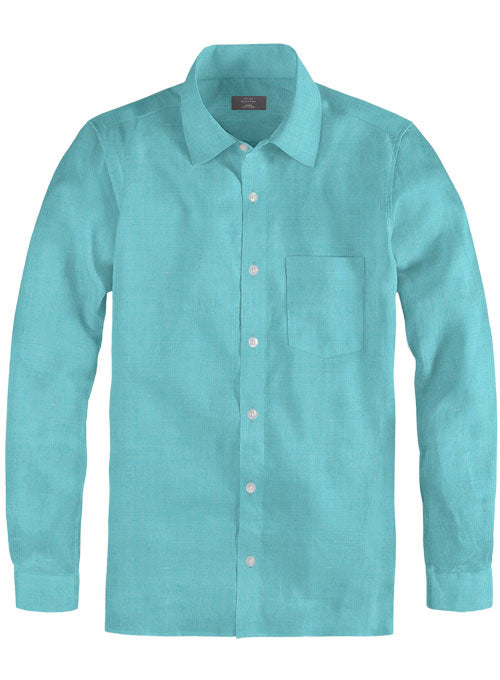 Pure Aqua Blue Linen Shirt
