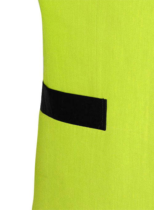 Pure Neon Green Linen Nehru Tuxedo Jacket - StudioSuits