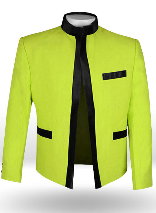 Pure Neon Green Linen Nehru Tuxedo Jacket - StudioSuits