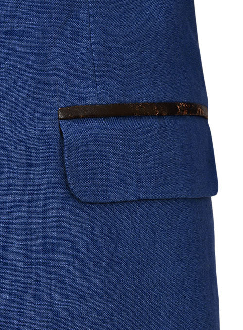 Pure Powder Blue Linen Jacket - Leather Pocket - StudioSuits