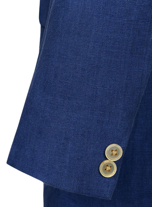 Pure Powder Blue Linen Jacket - Leather Pocket - StudioSuits