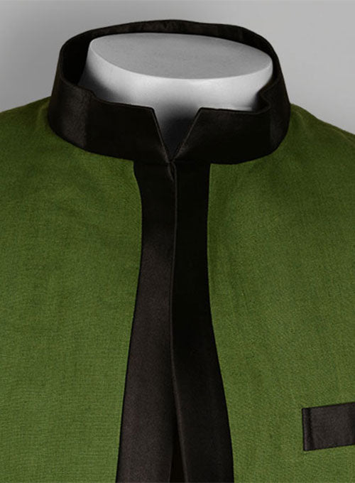 Pure Zod Green Linen Nehru Tuxedo Jacket - StudioSuits