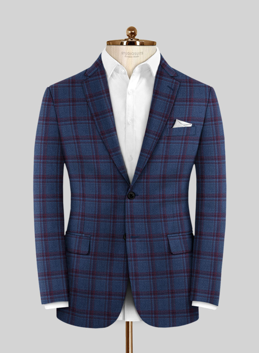 Reda Agodi Dark Blue Checks Wool Jacket - StudioSuits