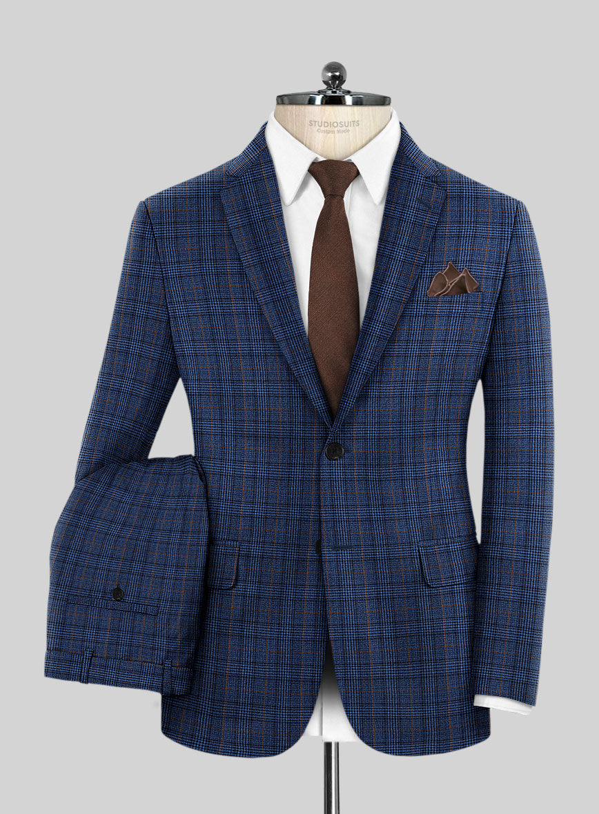 Reda Azul Blue Checks Wool Suit - StudioSuits