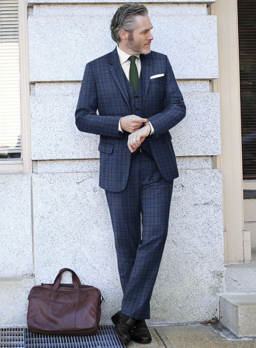 Reda Azul Blue Checks Wool Suit - StudioSuits