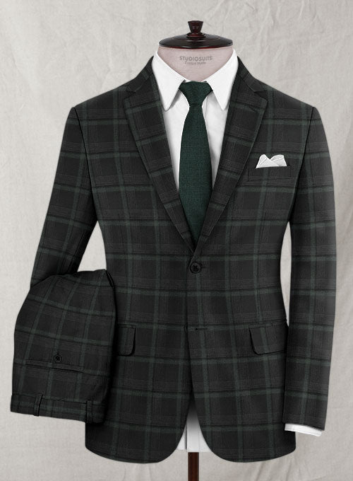 Reda Black Green Checks Wool Suit - StudioSuits