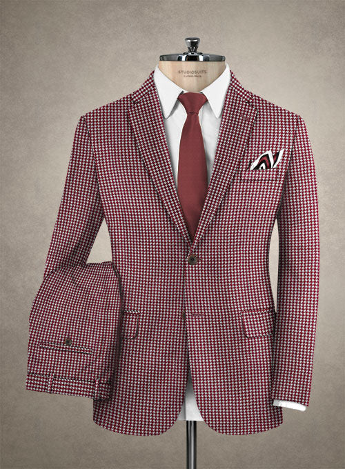 Reda Carmine Red Houndstooth Wool Suit - StudioSuits