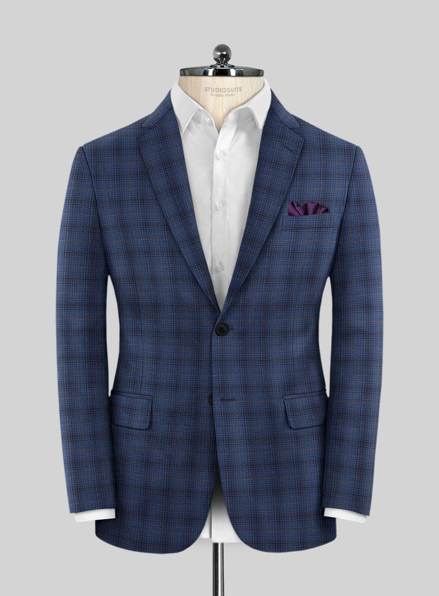 Reda Casal Blue Checks Wool Jacket - StudioSuits