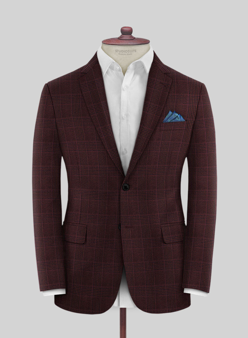 Reda Casvo Maroon Checks Wool Jacket - StudioSuits