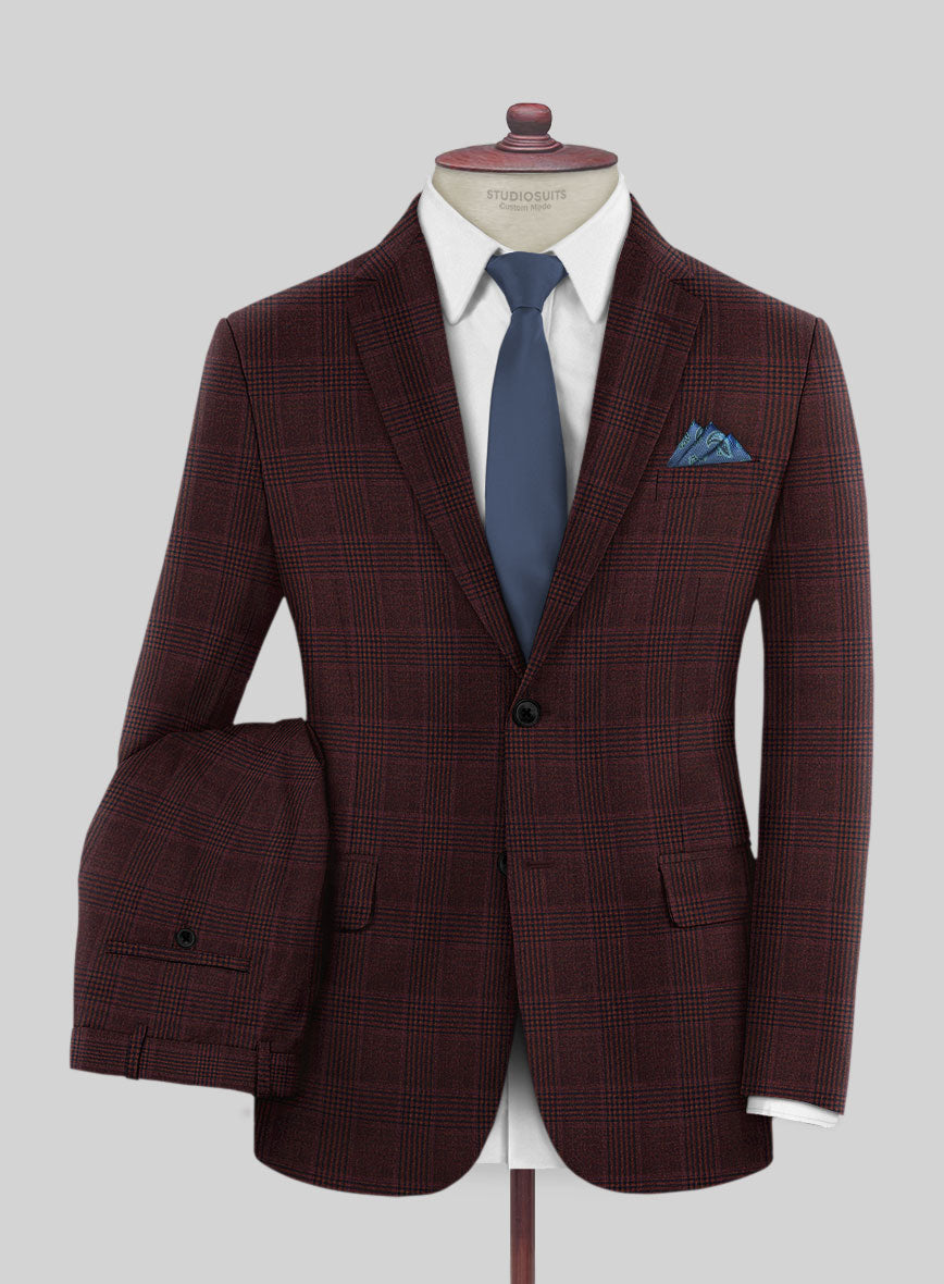 Reda Casvo Maroon Checks Wool Suit - StudioSuits
