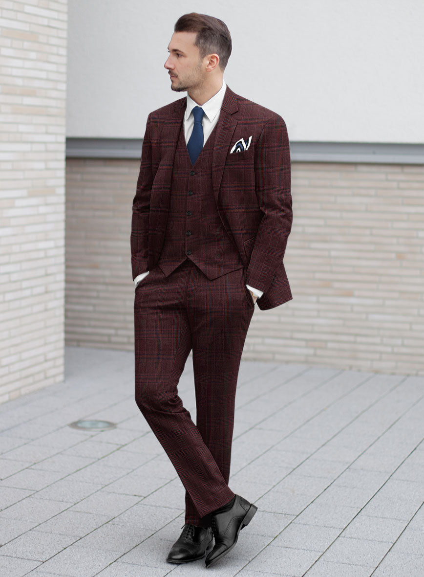 Reda Casvo Maroon Checks Wool Suit - StudioSuits