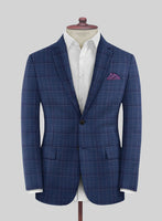 Reda Cerulean Blue Checks Wool Jacket - StudioSuits