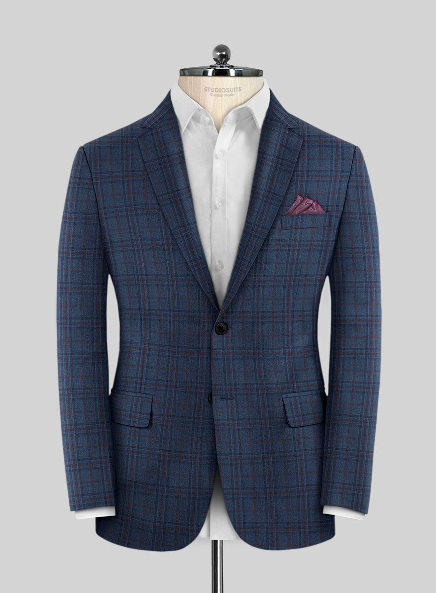 Reda Chambray Blue Checks Wool Jacket - StudioSuits