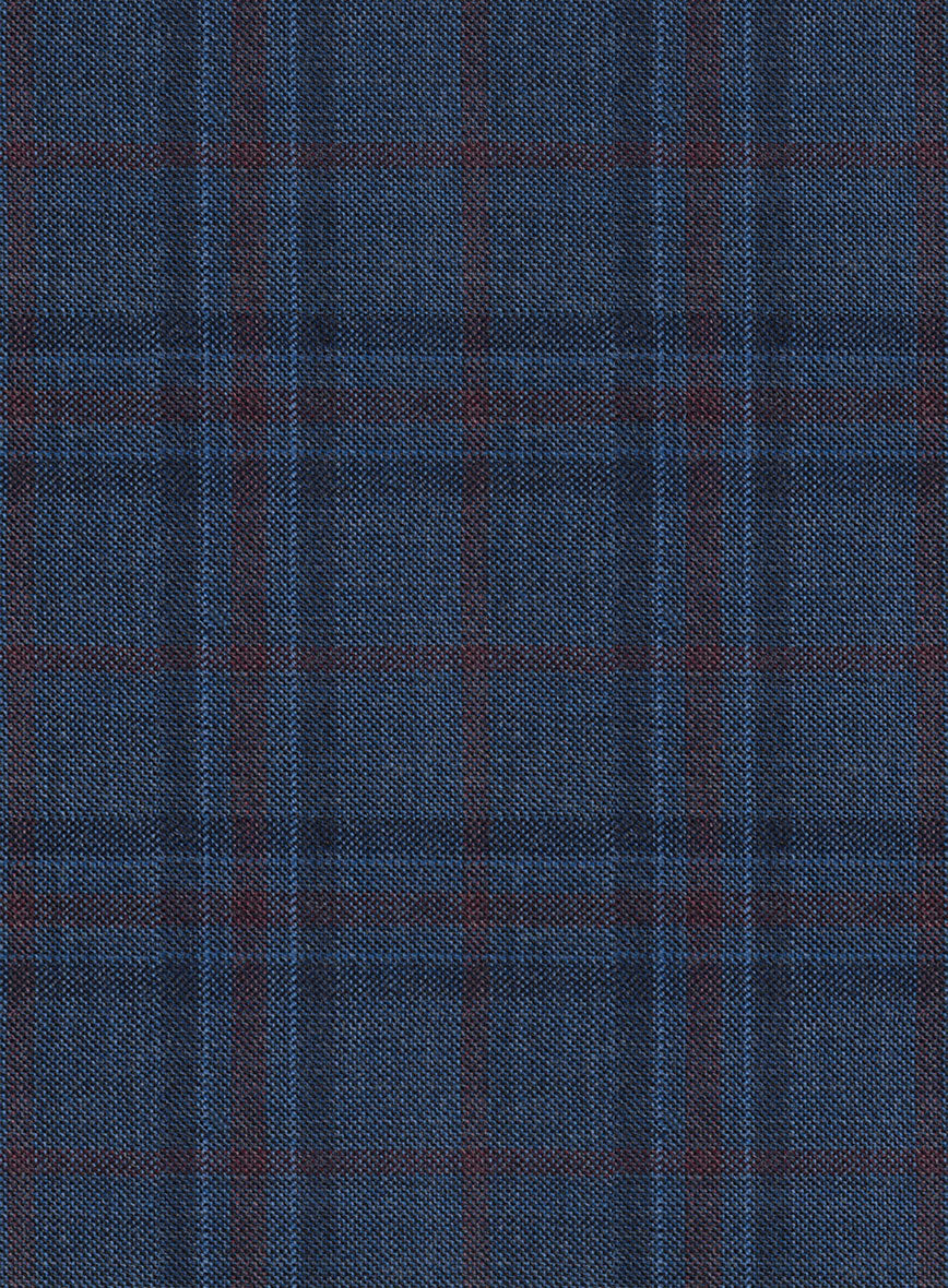 Reda Chambray Blue Checks Wool Pants - StudioSuits