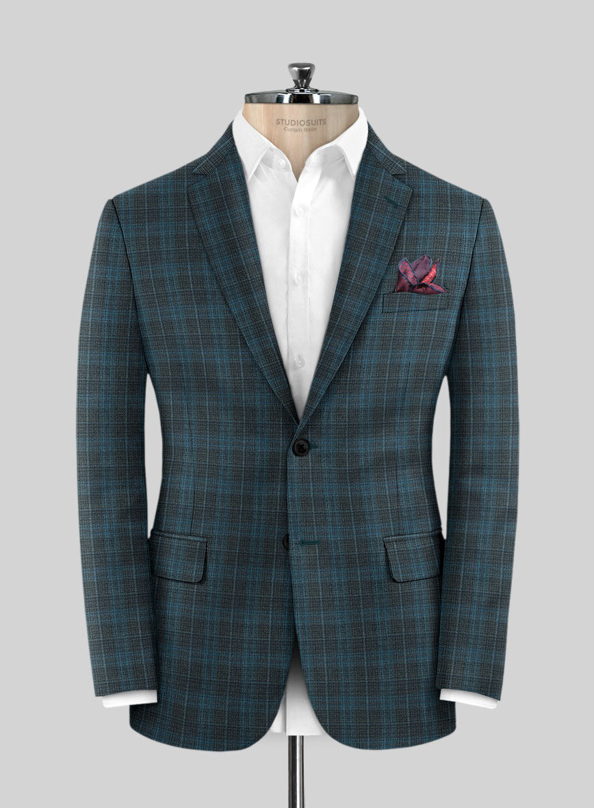 Reda Cyan Green Checks Wool Jacket - StudioSuits
