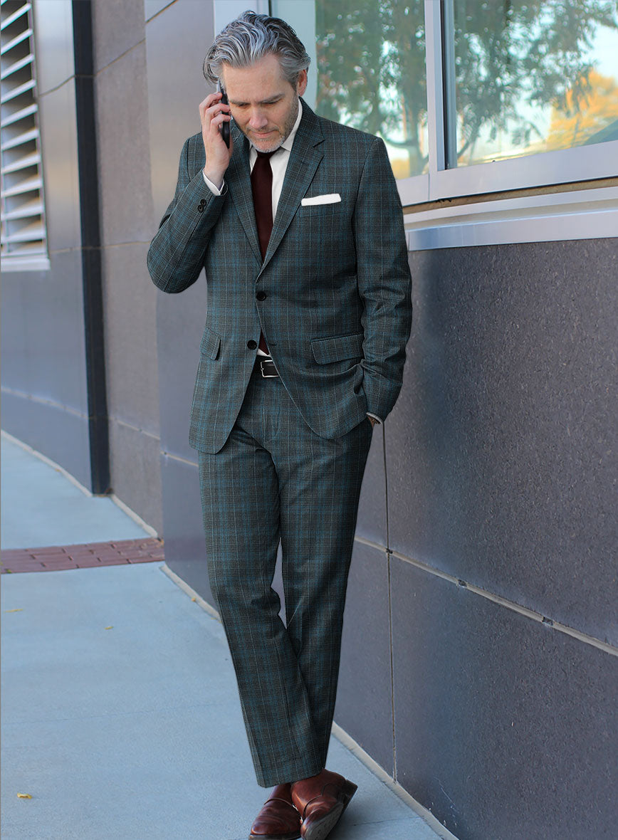 Reda Cyan Green Checks Wool Suit - StudioSuits