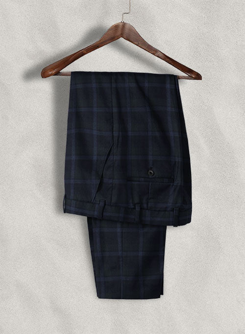 Reda Dark Blue Checks Wool Pants - StudioSuits