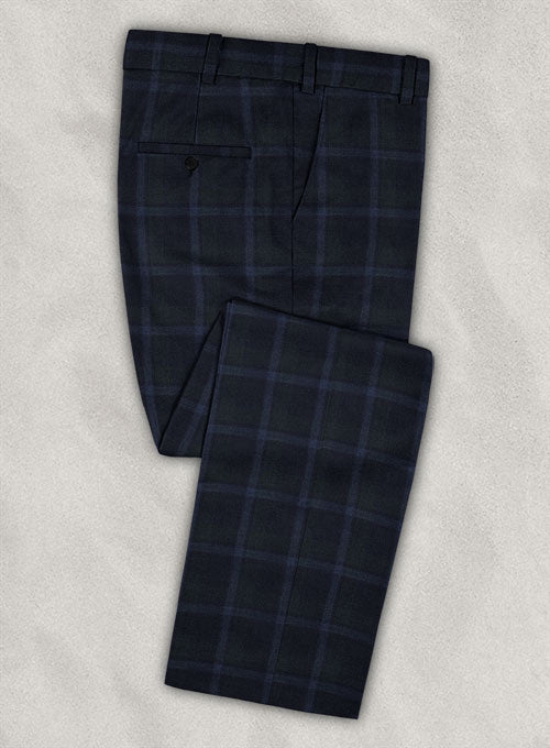 Reda Dark Blue Checks Wool Pants - StudioSuits