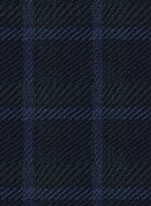 Reda Dark Blue Checks Wool Pants - StudioSuits