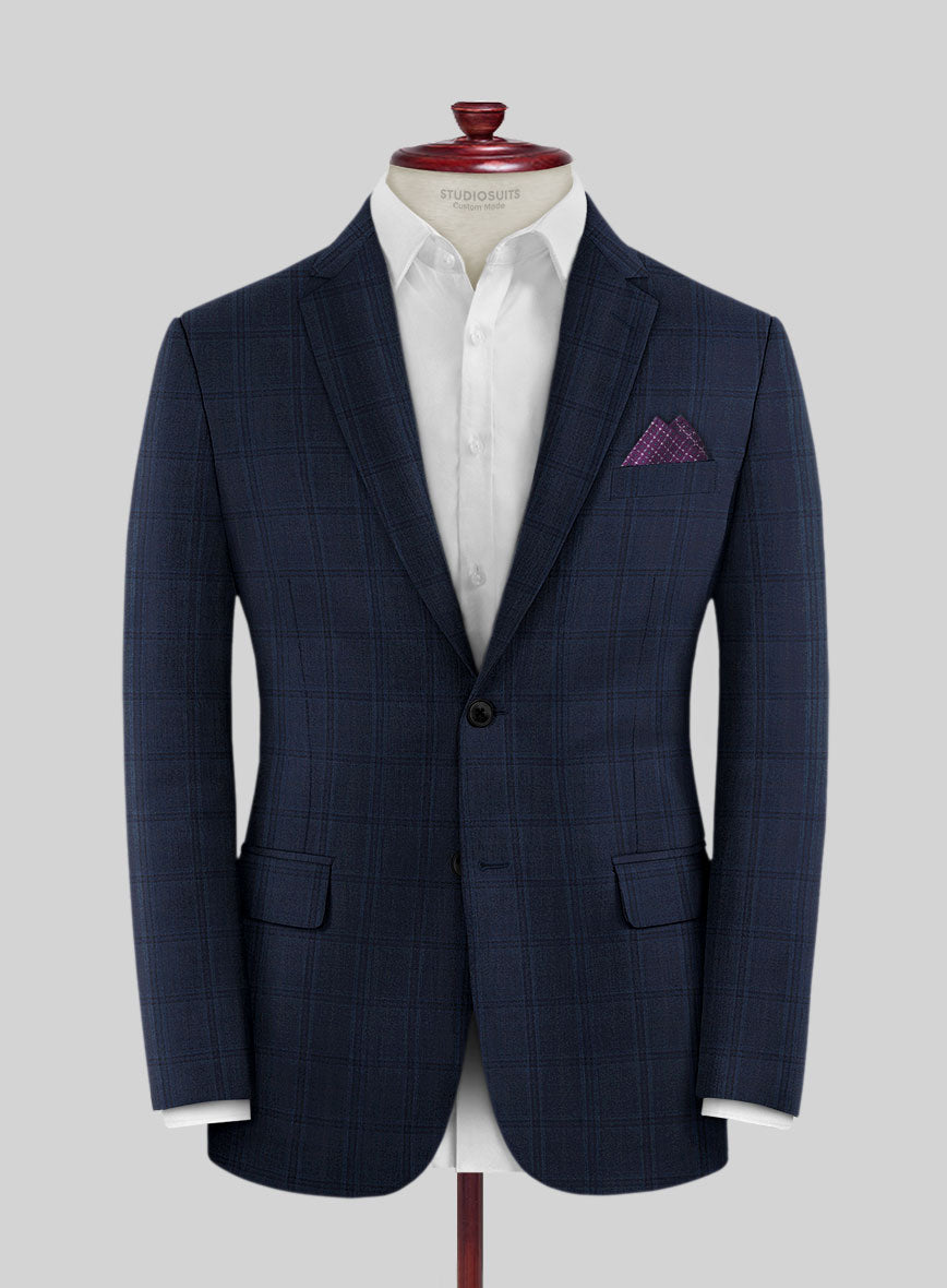 Reda Deep Cove Blue Checks Wool Jacket - StudioSuits