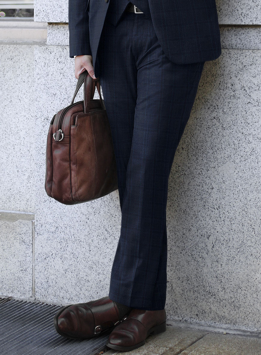 Reda Deep Cove Blue Checks Wool Pants - StudioSuits