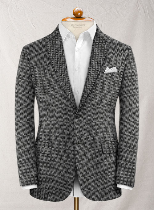 Reda Dark Gray Herringbone Tweed Jacket - StudioSuits