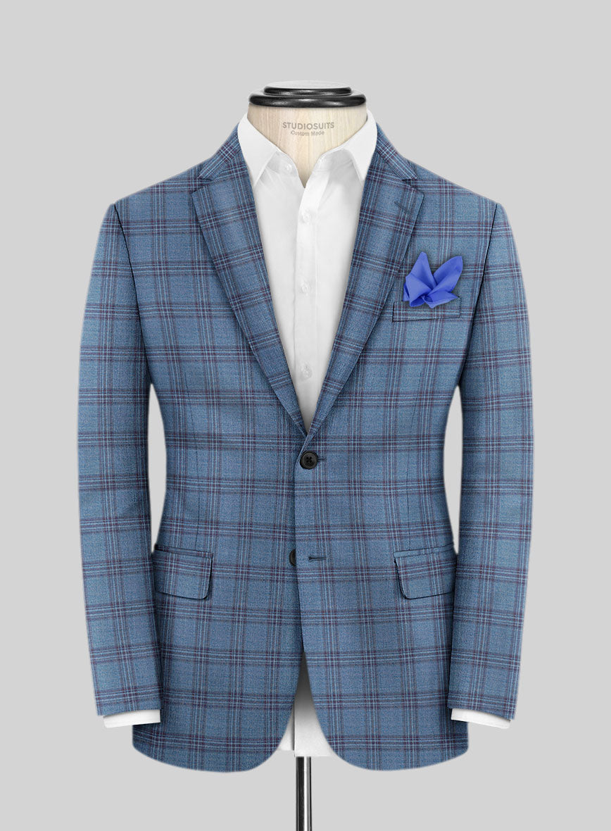 Reda Dusk Blue Checks Wool Jacket - StudioSuits