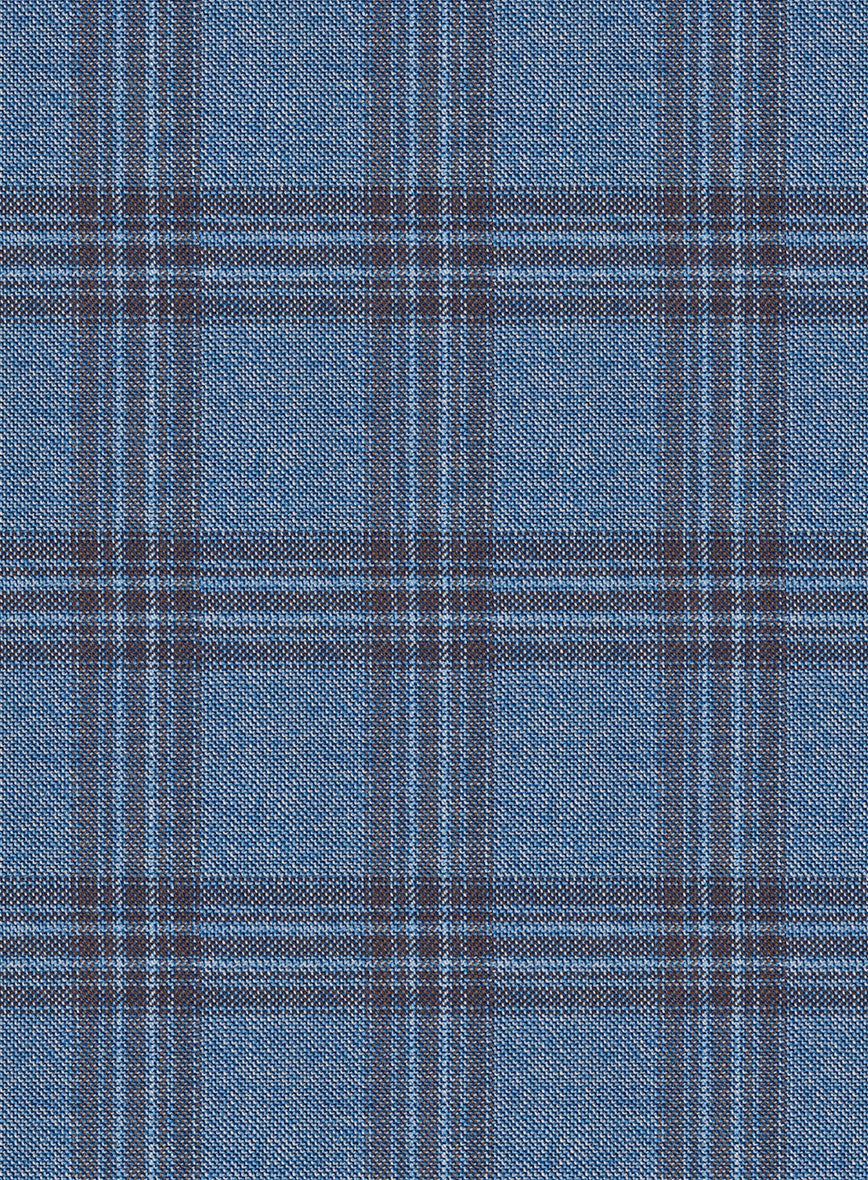 Reda Dusk Blue Checks Wool Pants - StudioSuits