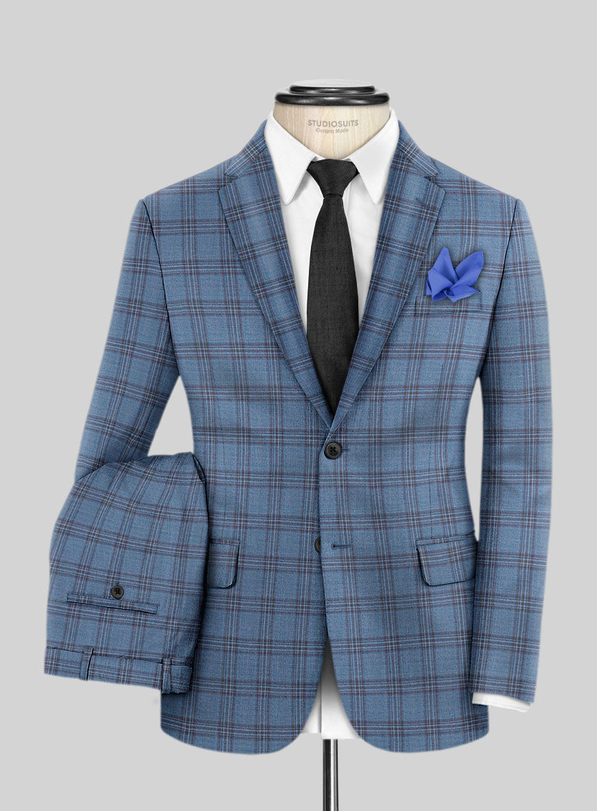 Reda Dusk Blue Checks Wool Suit - StudioSuits