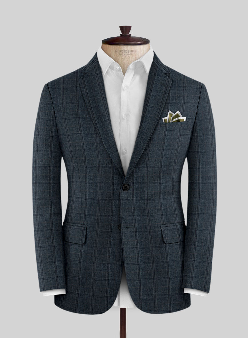 Reda Firefly Blue Checks Wool Jacket - StudioSuits