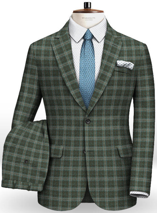 Reda Flannel Checks Green Pure Wool Suit - StudioSuits