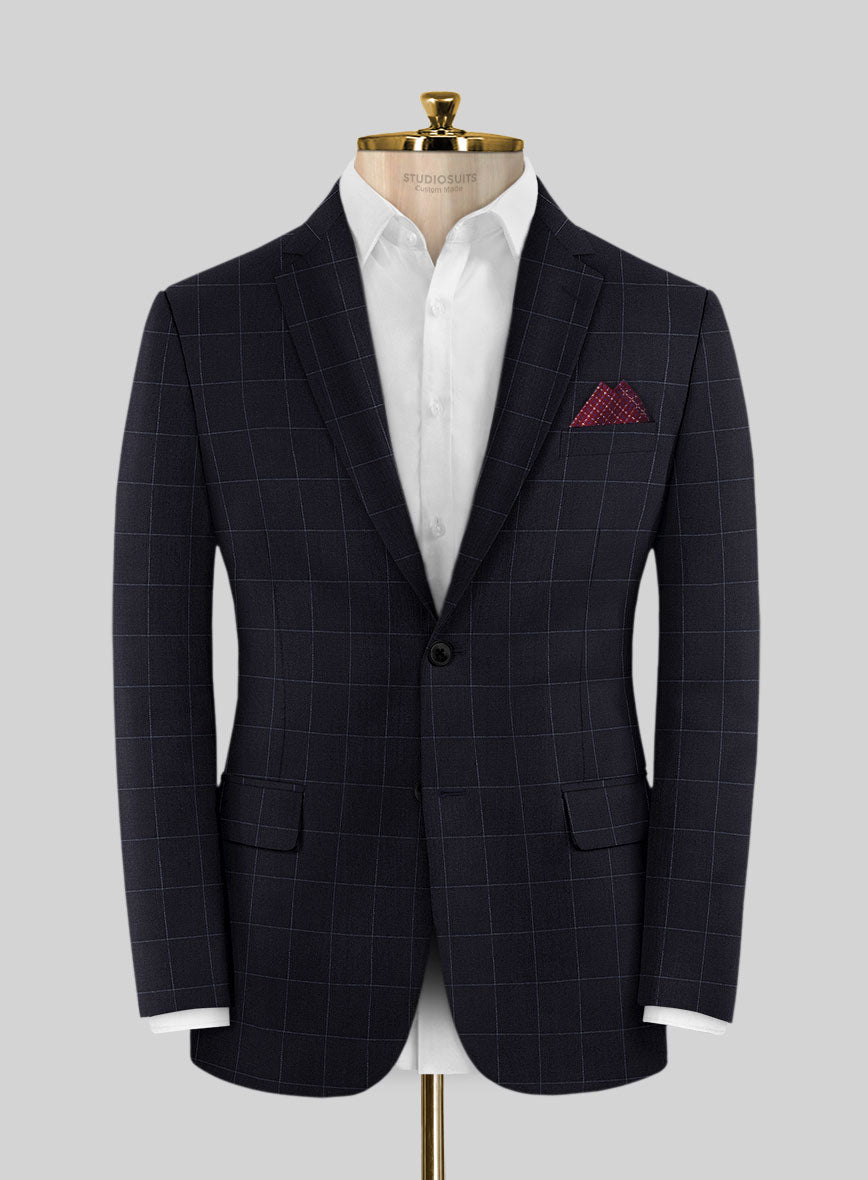 Reda Flexo Dark Blue Checks Wool Jacket - StudioSuits