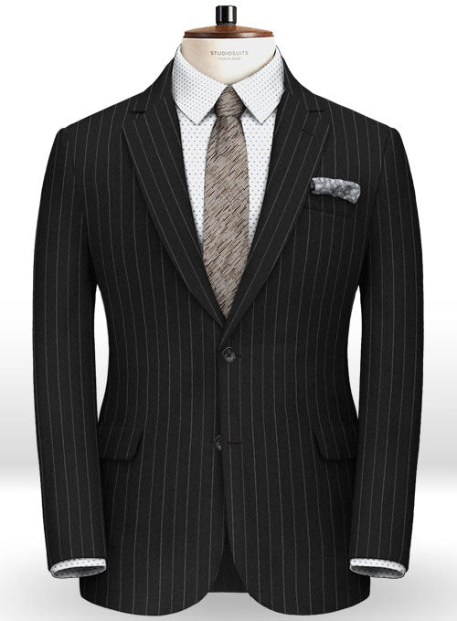 Reda Flannel Stripe Black Pure Wool Jacket - StudioSuits
