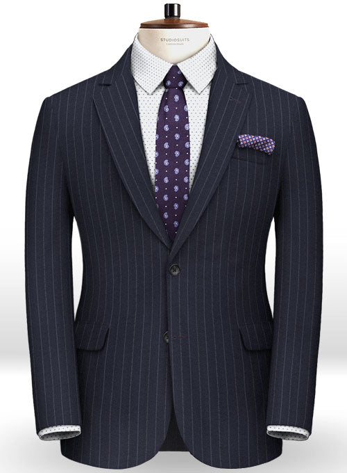 Reda Flannel Stripe Blue Pure Wool Suit - StudioSuits
