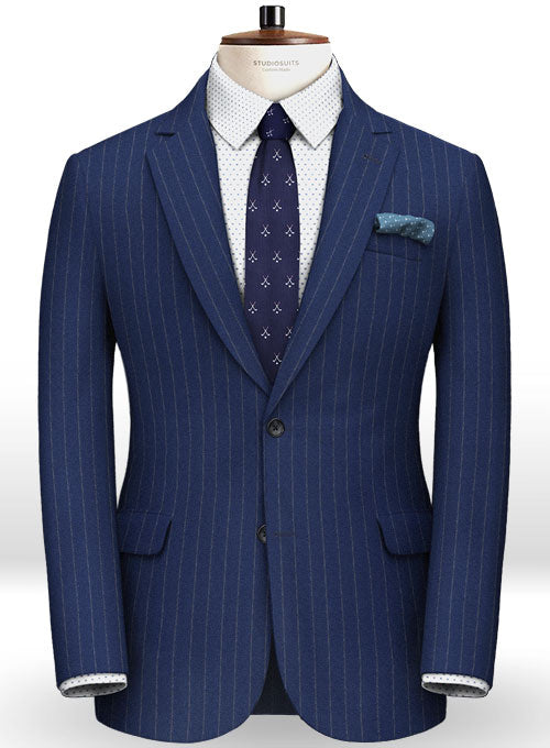 Reda Flannel Stripe Royal Blue Pure Wool Jacket - StudioSuits