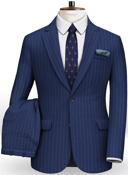 Reda Flannel Stripe Royal Blue Pure Wool Suit - StudioSuits