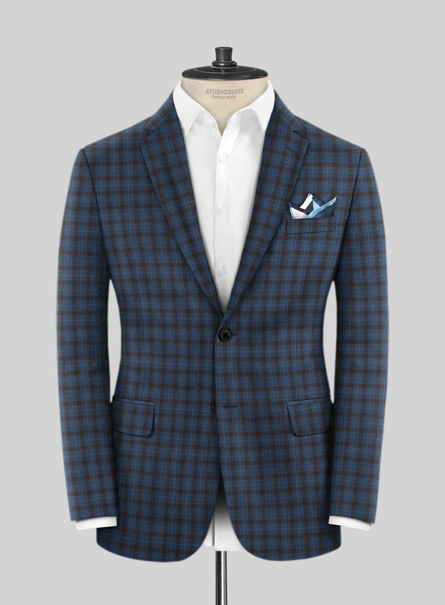 Reda Glacier Blue Checks Wool Jacket - StudioSuits