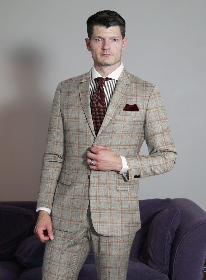 Reda Agodi Beige Checks Wool Jacket - StudioSuits