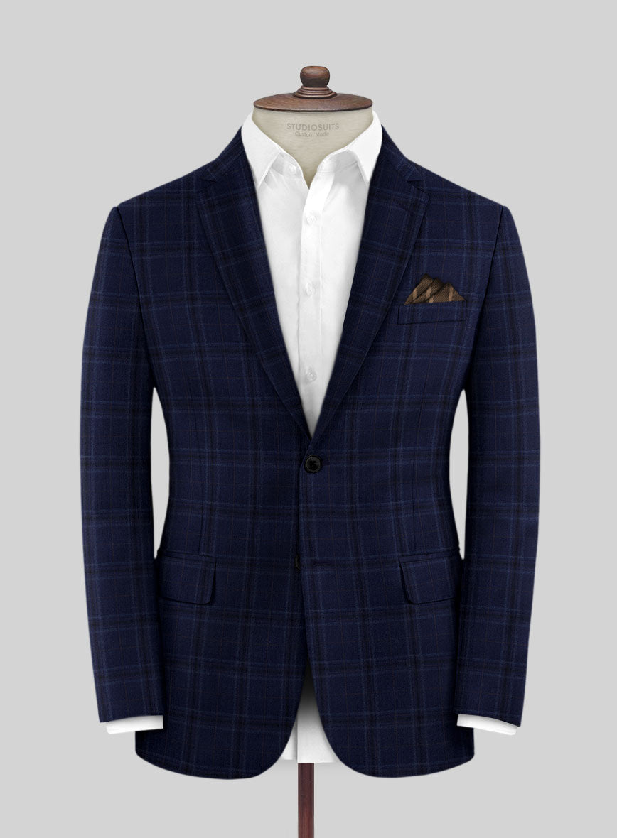 Reda Gulf Blue Checks Wool Jacket - StudioSuits